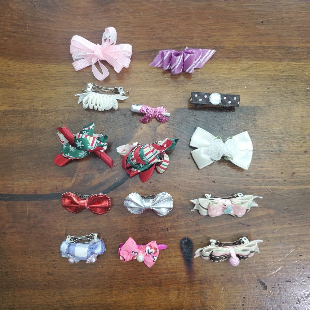 Great Bundle of 14 Dog Grooming Barrettes Hair Bows